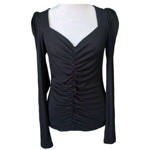 Generation Love Black V-neck Ruched Stretch Shirred Long Sleeves Blouse/Top XS/S